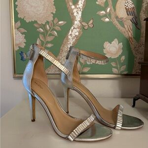 Aldo Metallic Silver Ankle Strap Heels